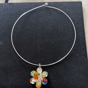 Colorful Rare Murano Glass Flower Pendant Necklace with collar